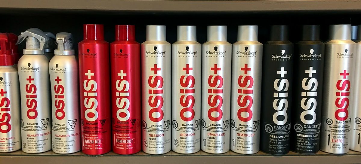 Schwarzkopf Professional OSiS+ styling products on the shelf at Salon SiBelle